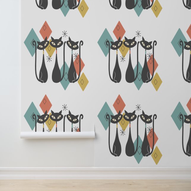 Retro Black Cats Mid Century Modern Wallpaper (Application)