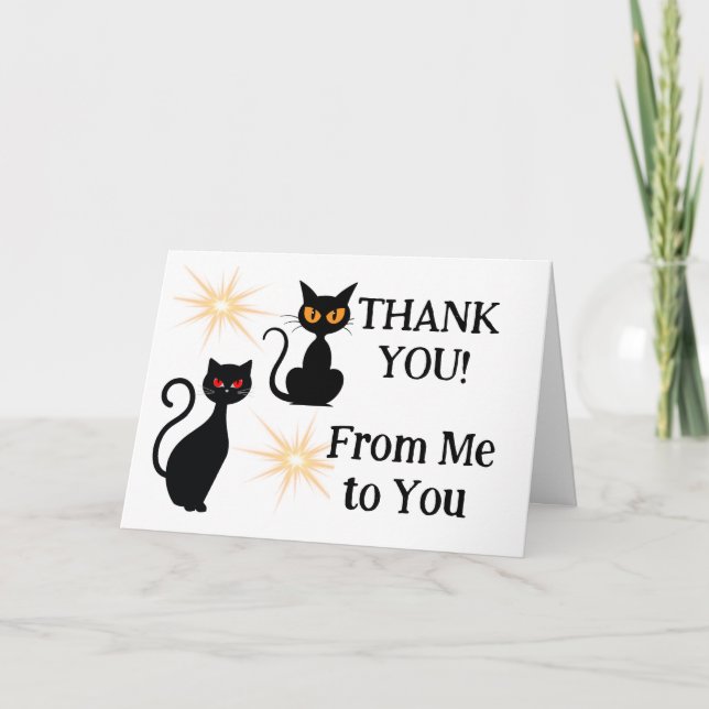 Retro black cats with starburst - editable message thank you card (Front)