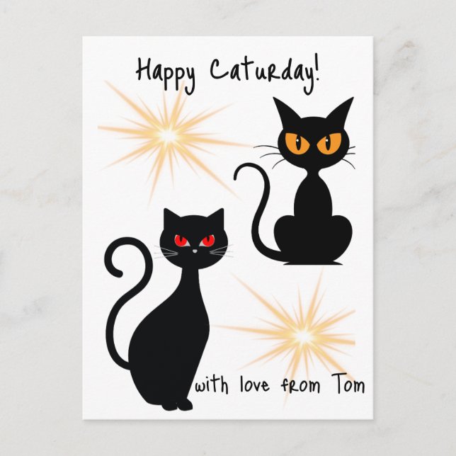 Retro black cats with starburst - editable text postcard (Front)