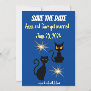 Retro black cats with starburst/Save the Date! Invitation