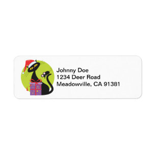 Retro Black Christmas Kitty and Mouse Label