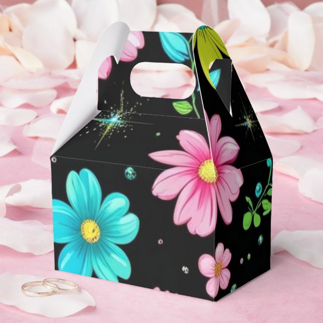 Retro Black colourful Flowers Pattern Birthday par Favour Box (Wedding)