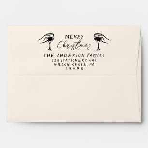Retro Black Cream Hand Drawn Wine Merry Christmas Envelope