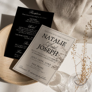 Retro Black Cream Old Money All In One Wedding Invitation