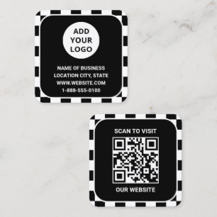 Retro Black Custom Logo and QR Code Square Business Card