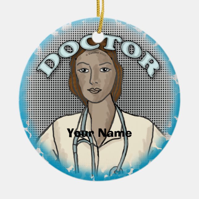 Retro black female doctor  ceramic tree decoration (Front)