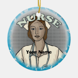 Retro black female nurse  ceramic tree decoration