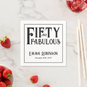 Retro Black "Fifty and Fabulous" 50th Birthday Napkin
