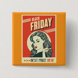 Retro Black Friday Pop Art Pin-Up Girl 15 Cm Square Badge