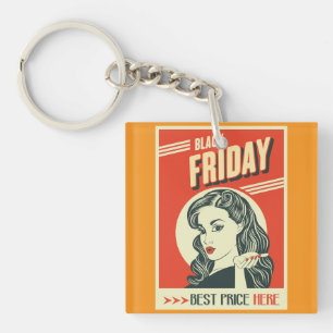 Retro Black Friday Pop Art Pin-Up Girl Key Ring