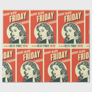 Retro Black Friday Pop Art Pin-Up Girl Wrapping Paper