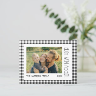 Retro Black Gingham Plaid New Year Photo  Postcard