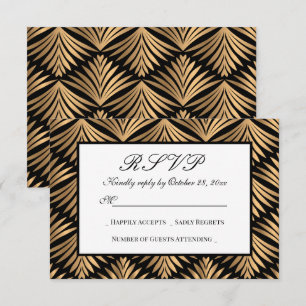 Retro Black Gold Art Deco Gatsby Wedding RSVP Card