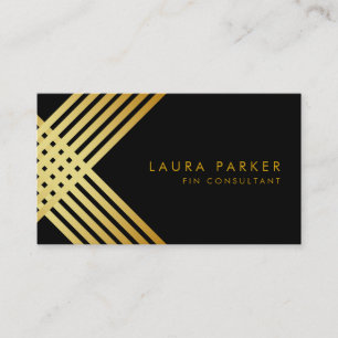Retro Black Gold Geometrical Finance Construction Business Card