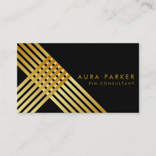 Retro Black Gold Geometrical Finance Construction Business Card