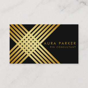 Retro Black Gold Geometrical Finance Construction Business Card