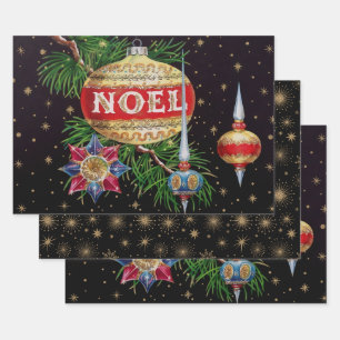 Retro Black & Gold Holiday Wrapping Paper Sheet