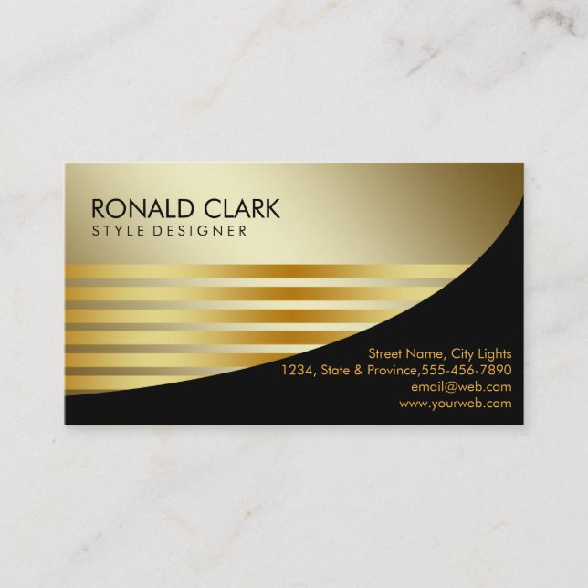 Retro Black Gold Metal Financial Services Business Card (Front)