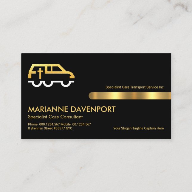 Retro Black Gold Stripe Line Memorial Service Business Card (Front)