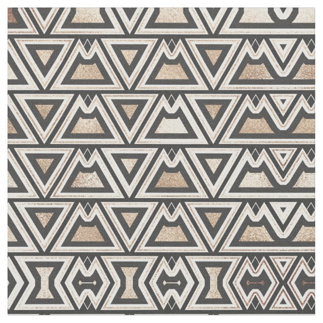 Retro Black Gold White Triangle Geometric Fabric (Close Up)
