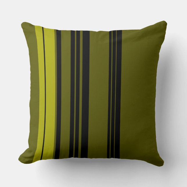 Retro Black Green Stripes #2 Cushion (Front)