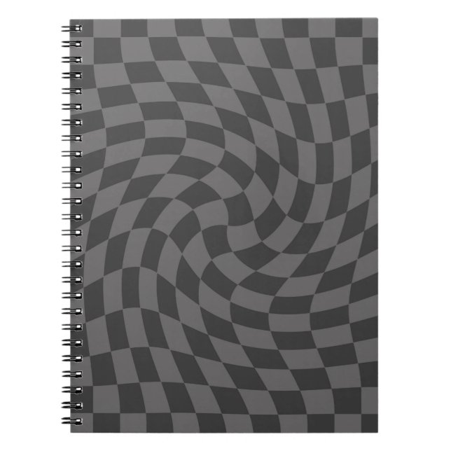 Retro Black Grey Pastel Warped Checks Chequered Notebook (Front)