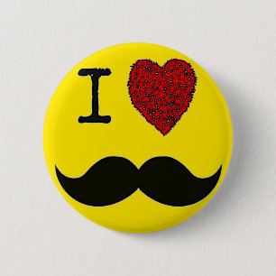 Retro Black Handlebar I love Moustache 6 Cm Round Badge