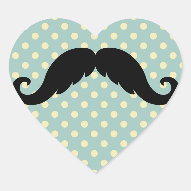 Retro Black Handlebar Moustache Moustache Heart Sticker (Front)