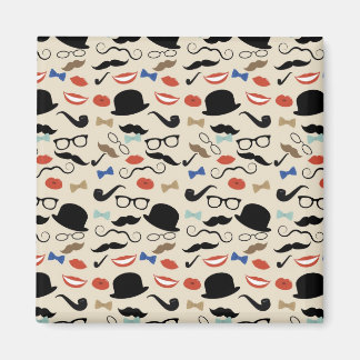 Retro Black Handlebar Moustache Pattern Magnet