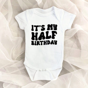 Retro Black Its My Half Birthday 6 Month Milestone Baby Bodysuit