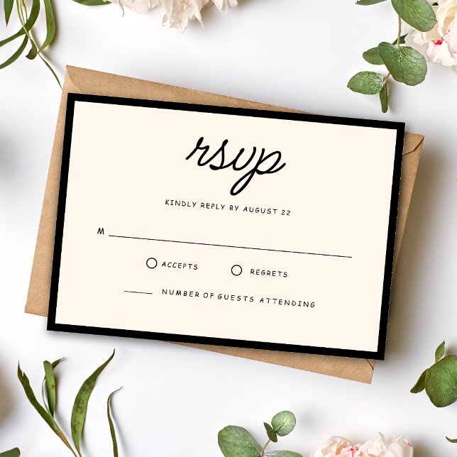 Retro Black & Ivory Wedding RSVP Card (Retro black and ivory wedding RSVP card makes guest responses feel stylish and easy.)