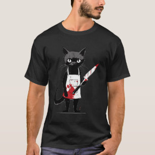 Retro Black Kitty With Knife I Black Cat With Knif T-Shirt