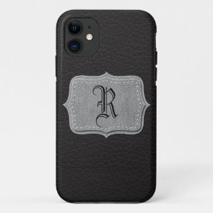 Retro Black Leather Personalised Monogram iPhone 11 Case