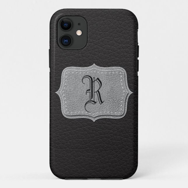 Retro Black Leather Personalised Monogram Case-Mate iPhone Case (Back)