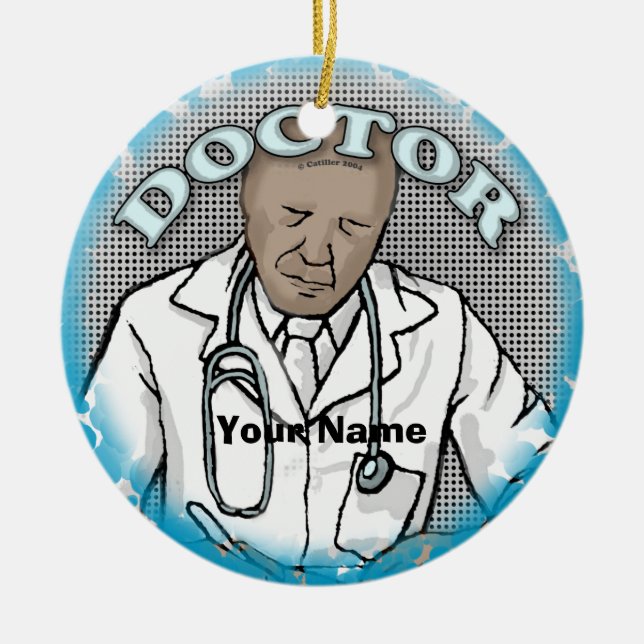 Retro black Male Doctor Ceramic Tree Decoration (Front)