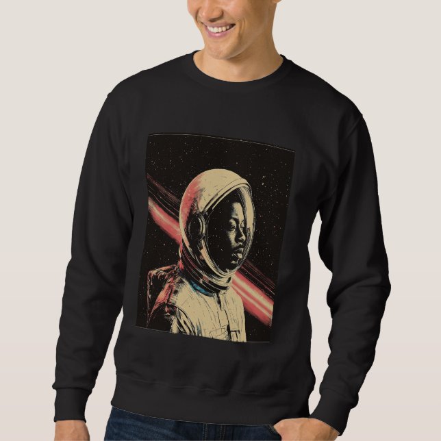 Retro Black Man Astronaut Exploring Outer Space Su Sweatshirt (Front)