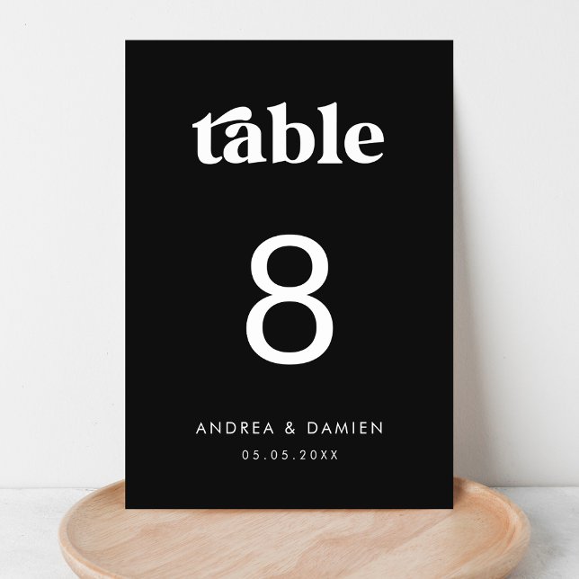 Retro | Black Modern Simple Minimal Wedding Table Number (Creator Uploaded)
