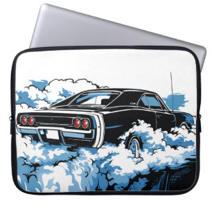 Retro Black Muscle Car Rear Pop Art Illustration Laptop Sleeve