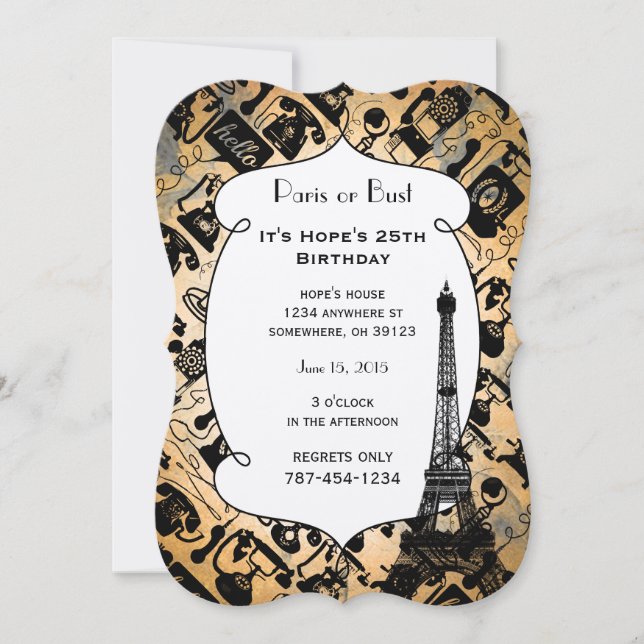 Retro Black or any colour & White Telephone Invitation (Front)