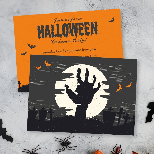 Retro Black Orange Spooky Halloween Party  Invitation (Creator Uploaded)