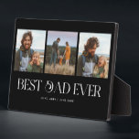 Retro Black Photo Collage Best Dad Ever  Plaque<br><div class="desc">Customisable father's day photo block featuring 3 photos of your own with a fun typography font beneath it that says "best dad ever." Perfect keepsake gift for the father. The background colour is black.</div>