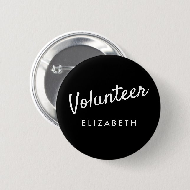 Retro Black Pin-back Volunteer Buttons (Front & Back)