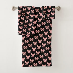 Retro Black Pink Bows Bathroom Towel Set