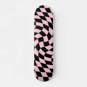 Retro Black Pink Checks Warped Checkered Skateboard