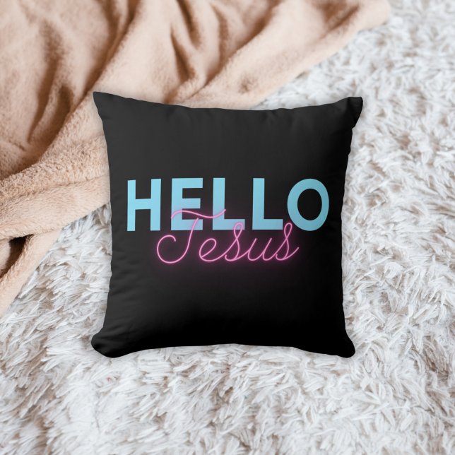 Retro Black Pink Neon Hello Jesus Christian Coffee Cushion (Creator Uploaded)
