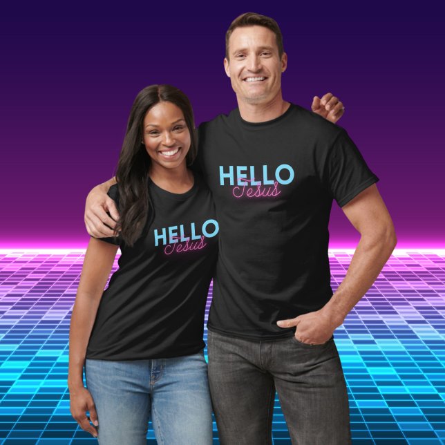 Retro Black Pink Neon Hello Jesus Christian Coffee T-Shirt (Creator Uploaded)