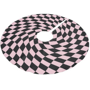 Retro Black Pink Warped Checks Chequered Dorm Brushed Polyester Tree Skirt