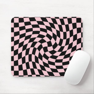 Retro Black Pink Warped Checks Chequered Dorm     Mouse Pad