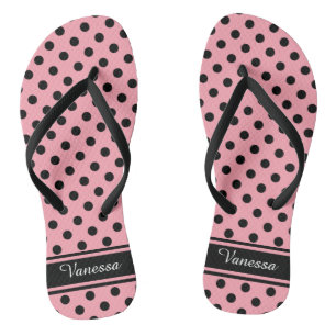 Retro Black Polka Dots Monogram Jandals