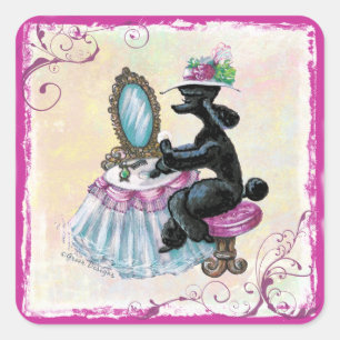 Retro Black Poodle in Her Boudoir Square Sticker